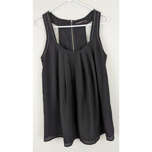 Azel Hazel Anthropologie sz M Tank Top Blouse black beaded zip back 3581